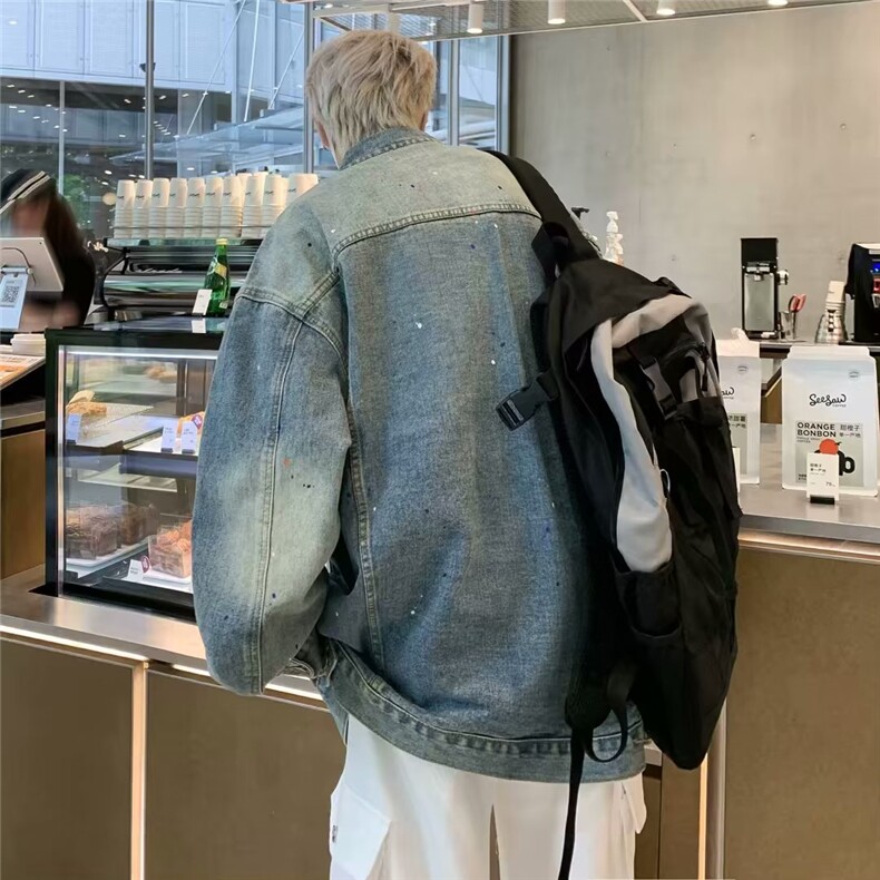 牛仔外套男秋季高街休闲夹克港风休闲工装上衣服JK01183-P65,男装夹克,星座308B-2
