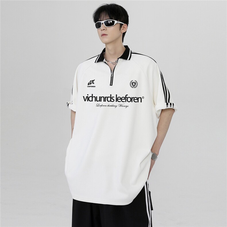 翻领三条杠百搭潮牌舒适休闲半袖男女同款POLO衫短袖T恤T310-P38,男装Polo衫,电商C307
