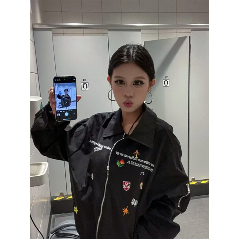 男士外套2026新款秋装小众设计感花卉印花翻领美式夹克ins图片