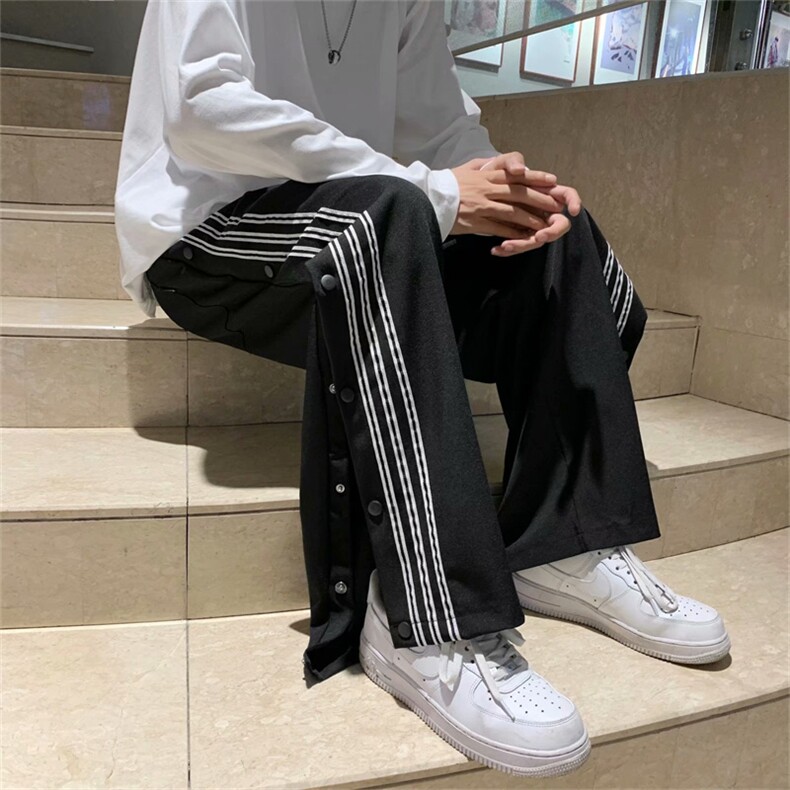 裤子高街ins潮排扣裤男士休闲裤直筒拖地宽松阔腿运动裤zk026-p38,女装休闲裤,星座1008-2