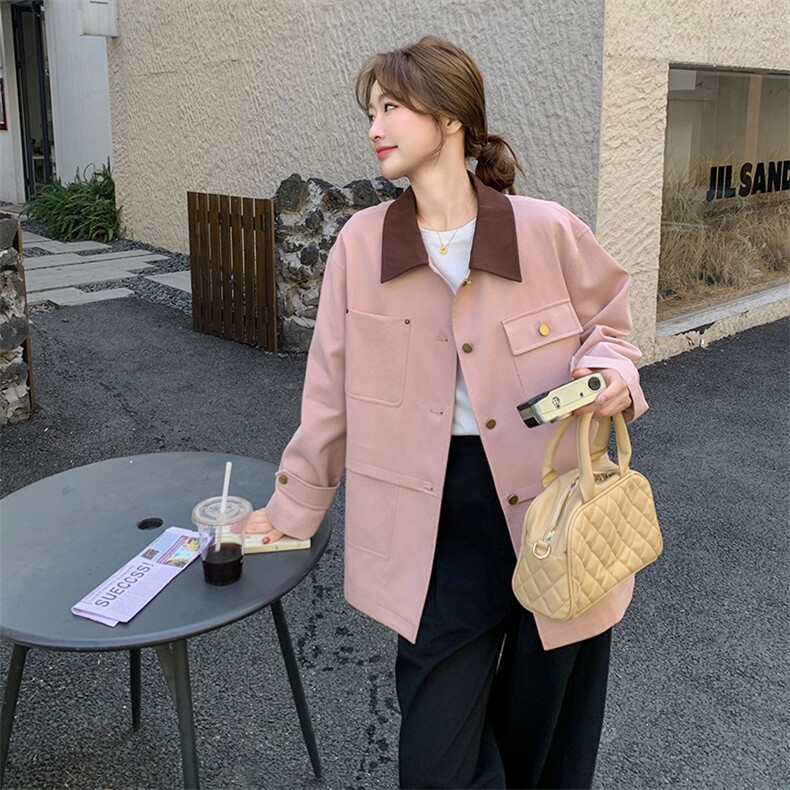 【现货】新款粉色撞色外套082-6630P150K218,女装风衣,浙宝192（原082）