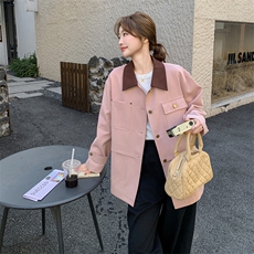 【现货】新款粉色撞色外套082-6630P150K218，女装风衣，浙宝192（原082）