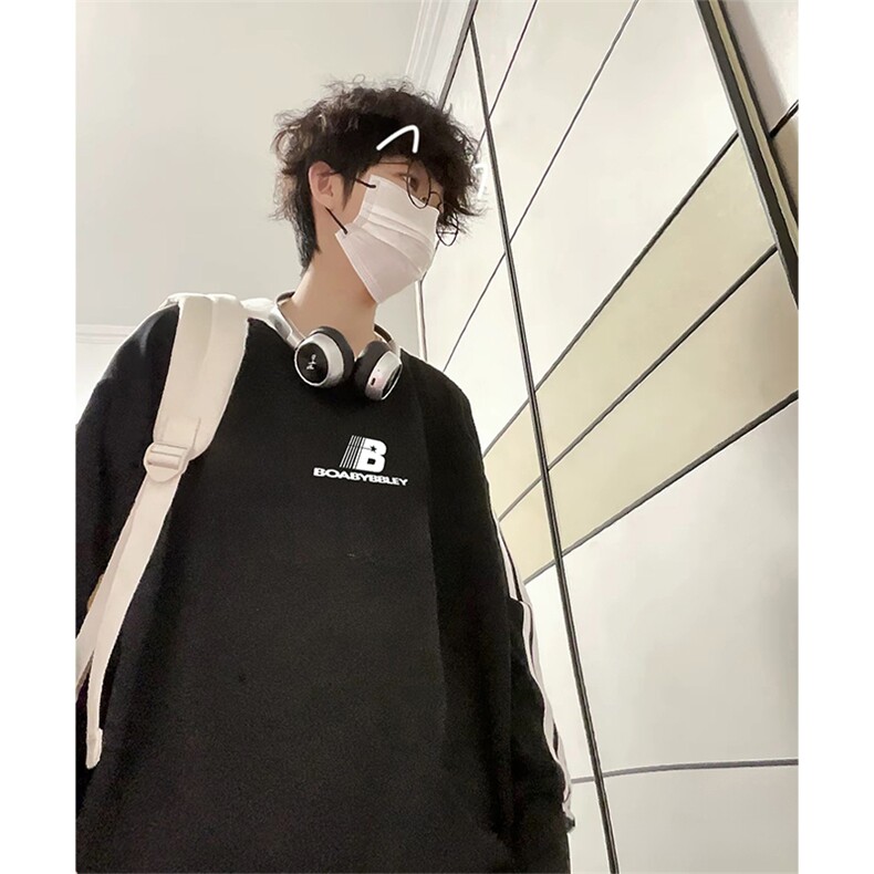 抖音得物品质支持退换480克宽松全棉加绒三条杠印花卫衣A0502,男装卫衣,电商A443