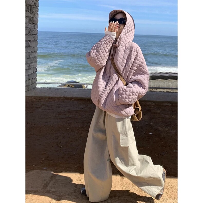网图有货菱格连帽棉服男女冬季轻薄保暖棉衣外套上衣A1160-P80,男装棉衣,星座1505