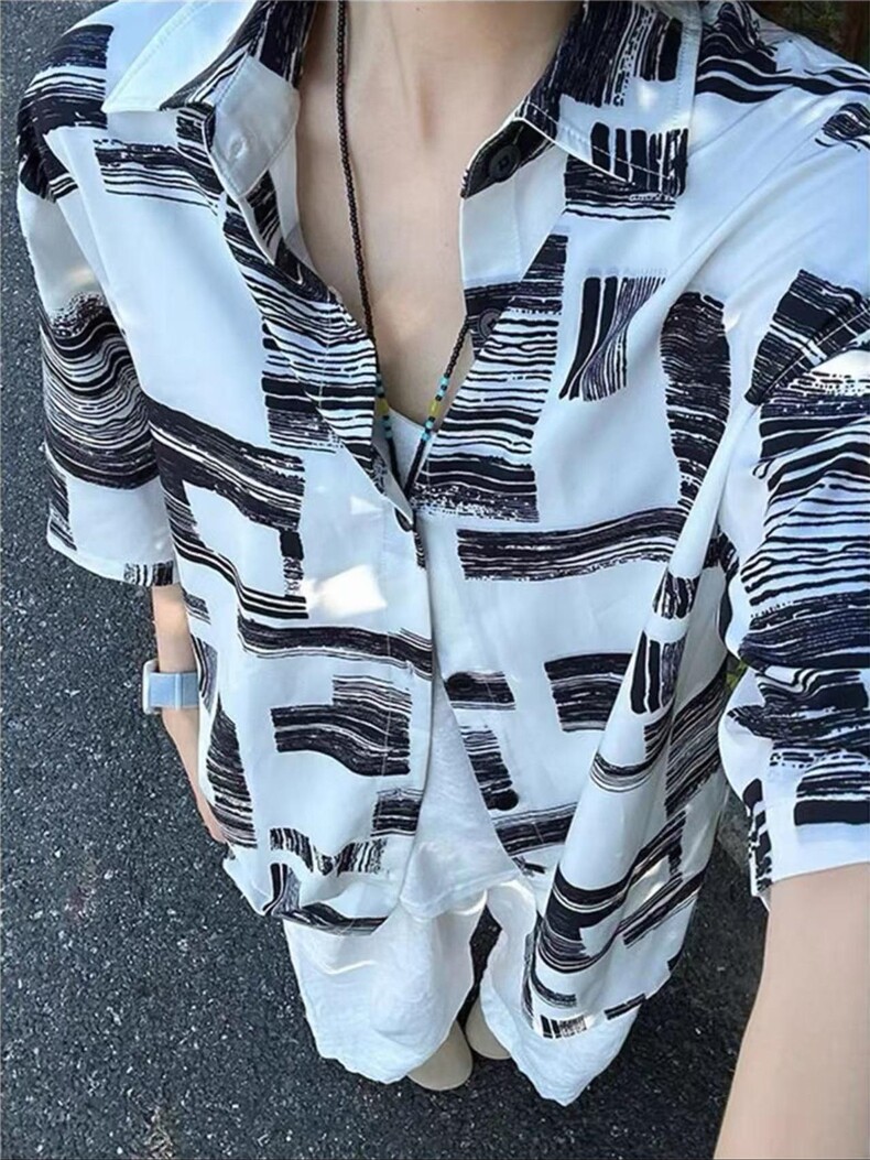 网图！印花男女同款衬衫轻薄透气夏季港风复古-EX50987-特批15,男装衬衫,电商A061