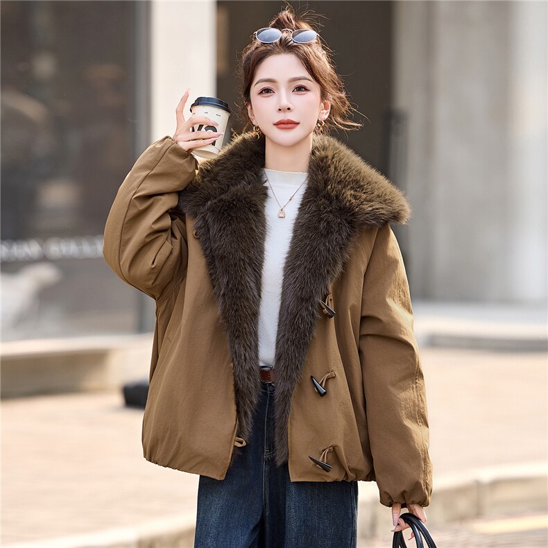 大毛领女冬季2025新款加绒加厚派克服外套,女装派克服,依多米