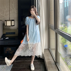 【新款】露背假两件蕾丝拼接连衣裙长裙2C353/8671/P130/K198，女装连衣裙，2C353