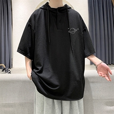 LD54238-P45连帽短袖t恤男大码胖子带帽五分袖中袖，男装T恤，电商A040