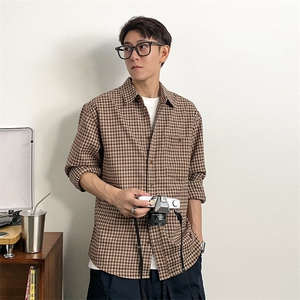 复古小格子衬衫男女春季口袋高级感长袖衬衣外套情侣休闲CSA6769图片