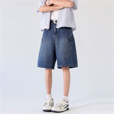 新款港风牛仔中裤男宽松直筒工装裤美式复古XZ201-K508P45，男装工装外套，星座201