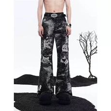 【石凯同款】小众高级美式高街破坏牛仔裤男微喇叭2025年帅气chic，男装牛仔裤，星座613