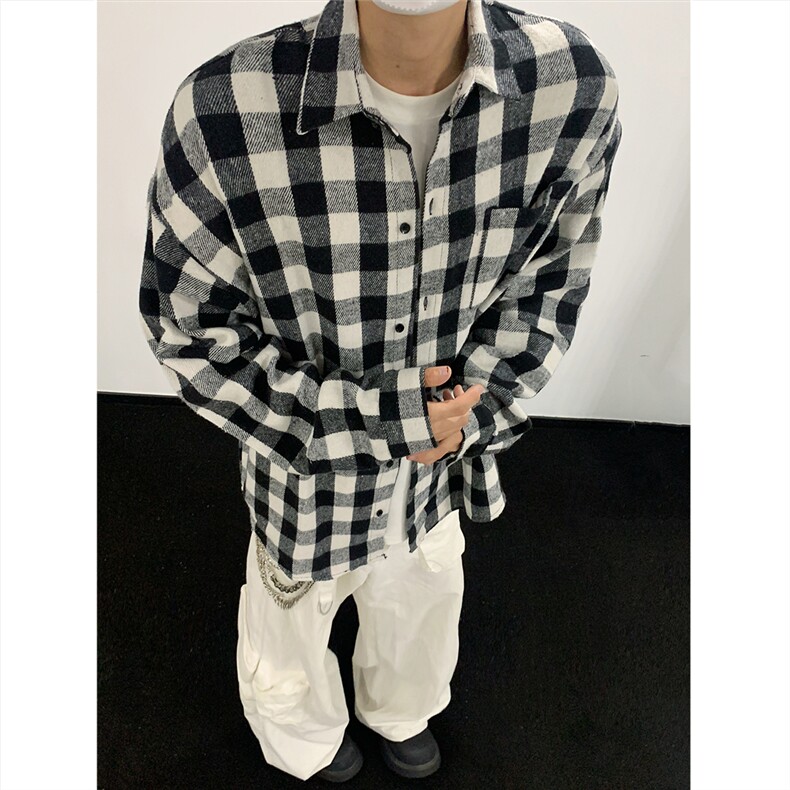 现货~磨毛加厚格子大码长袖衬衫C5899/特P25黑,男装衬衫,电商A094