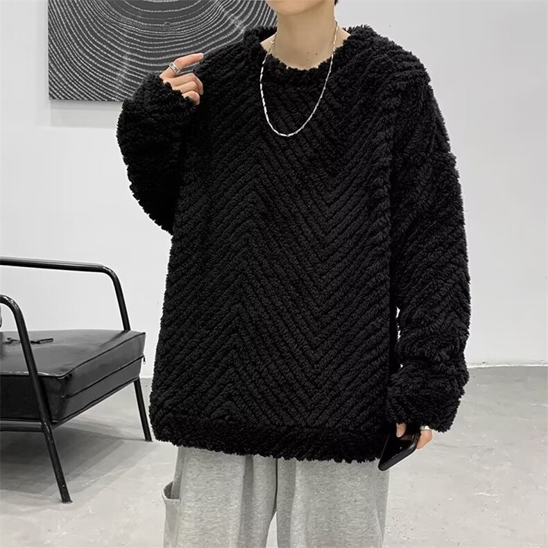 秋新港风条纹提花满印休闲圆领卫衣男高级感宽松YM67-P45图片