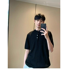 韩版夏季针织纯色套头钮扣短袖上衣男高级感宽松亨利领冰丝，男装T恤，星座506A