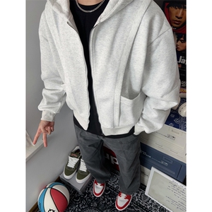 春季重磅设计感卫衣男生宽松解构浅纯色立体裁剪小众帽衫外套男士图片