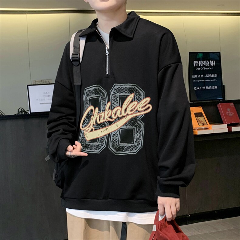 秋季高街潮牌半拉链外套上衣美式复古polo衫领卫衣男W5512-P38,男装卫衣,星座512-3