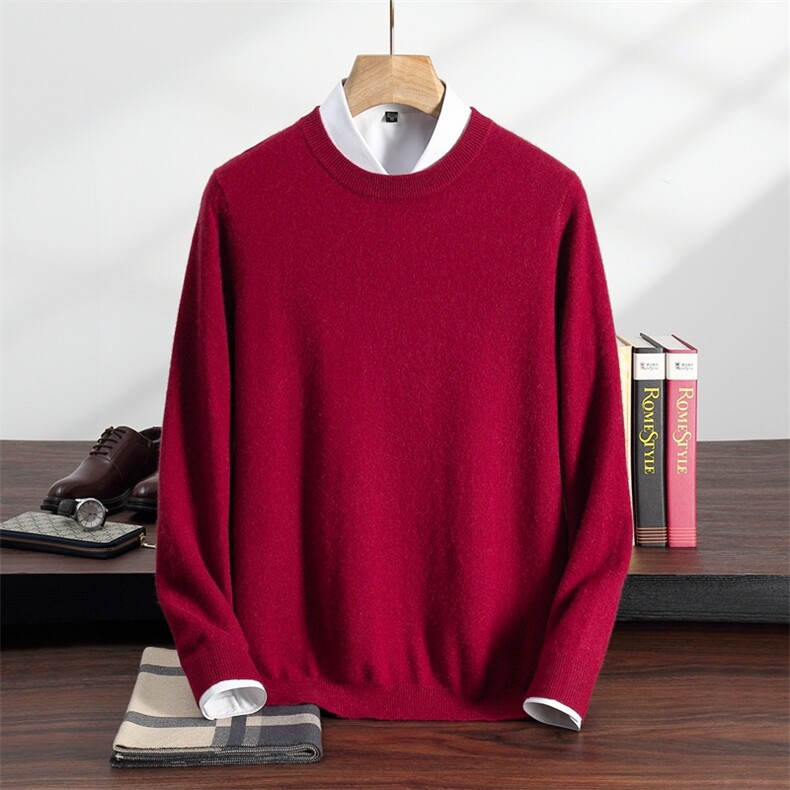 可机洗抗起球基础内搭保暖线衣男士圆领衫2024秋冬打底毛衣，男装羊绒套衫，纳丰羊绒