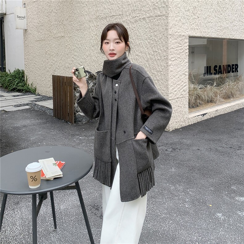 2025冬琥珀绿双面呢大衣70毛送围巾（现货）2C375-2528-P275-K418,女装毛呢外套,2C375