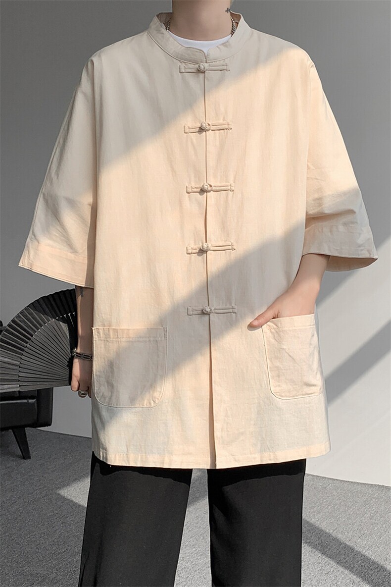 8XL-M新中式衬衫男中山装麻棉风复古中袖衬衣唐装CS527P60,男装衬衫,电商D206-1