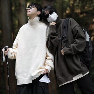 秋冬款时尚潮男百搭宽松可翻高领针织毛衣打底衫图片