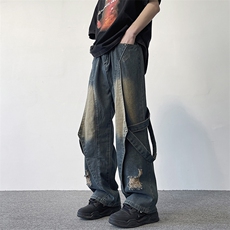 217-2-K24303-P65美式高街渐变色水洗牛仔裤男工装休闲裤，男装牛仔裤，星座217-2