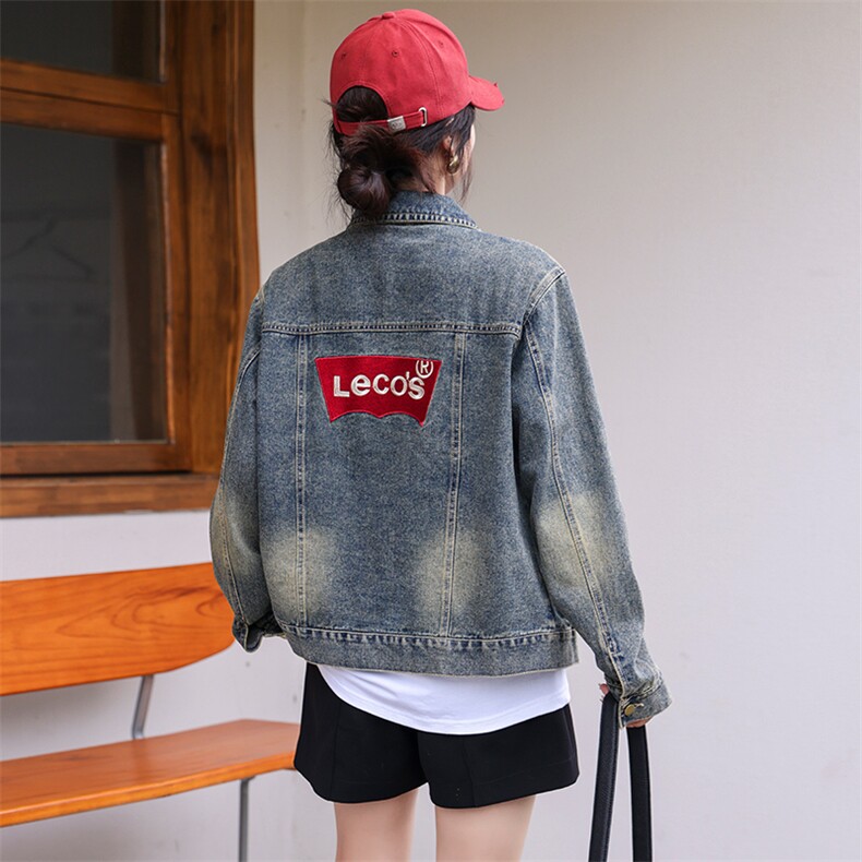 复古牛仔外套女工装风夹克2024秋新港风款宽松显瘦百搭短款上衣潮，女装牛仔外套，美拉德工厂直营店
