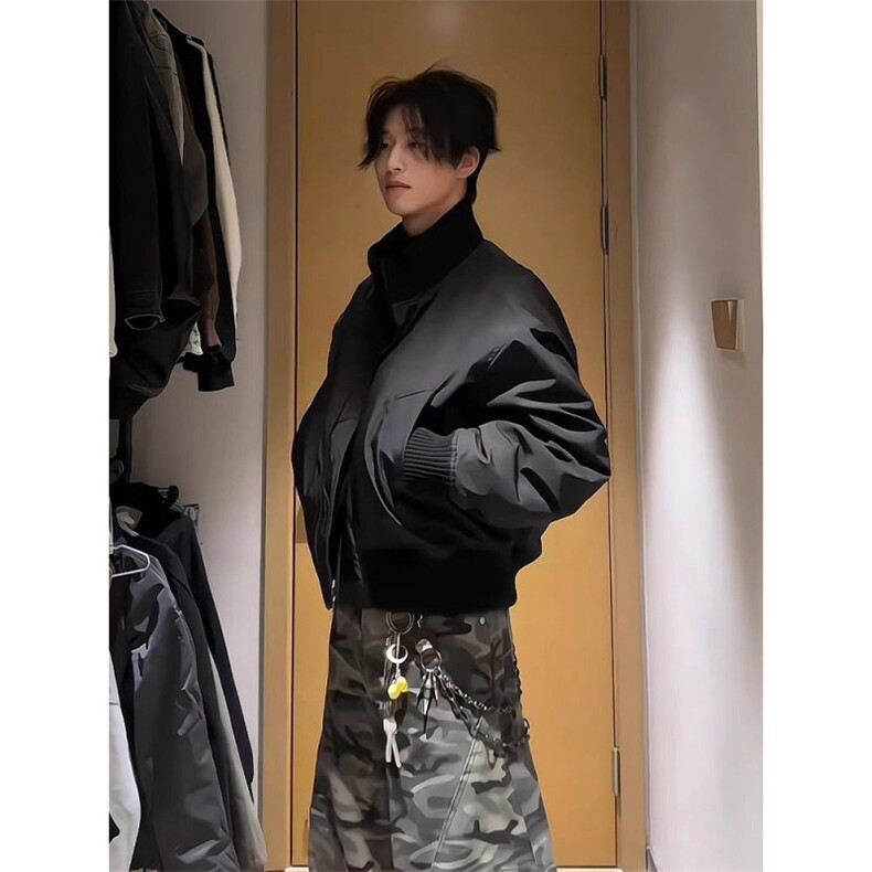 现货26春装美拉德立领飞行夹克纯色复古廓形高街棒球服外套,男装夹克,电商A486-1