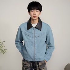 美式复古水洗翻领外套男春秋潮牌cleanfit短款痞帅工装夹克，男装夹克，四季星座505