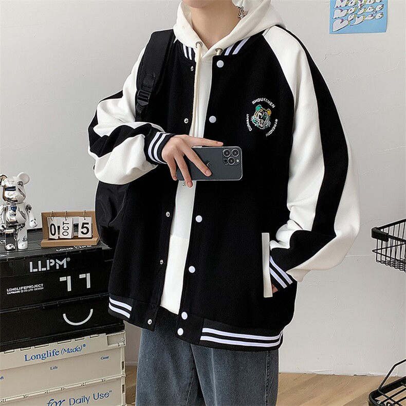 2024春装新品男士港风青少年开衫夹克时尚印花棒球服外套968-P60,男装夹克,电商A441-1