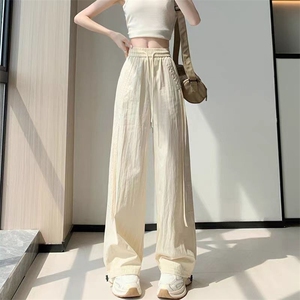 抽绳美式工装裤女夏季薄款阔腿裤设计感休闲小个子直筒裤图片