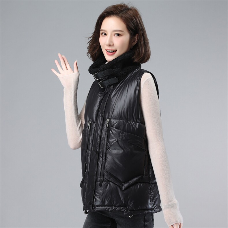 冬装2021新款宽松无袖韩版气质仿羊羔绒拼接夹棉马甲,女装大码女装,奕阳依阁