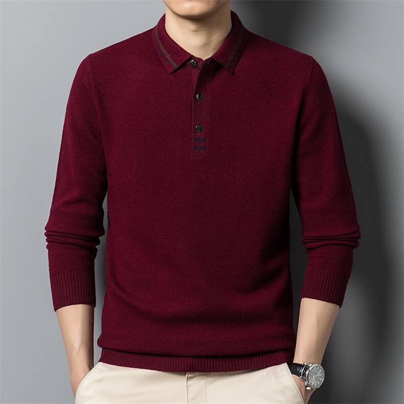 秋款Polo衫恤男翻领长袖羊毛针织衫打底男式秋装内搭针织衫，男装针织衫/毛衣，钱塘6003（原4033）