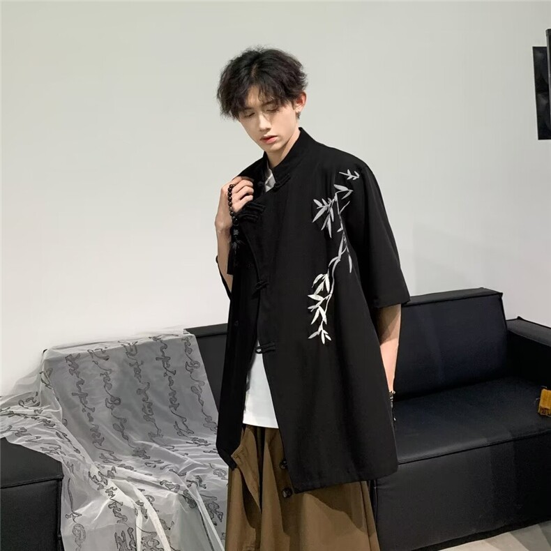 短袖衬衫男士2024夏季新款树枝印花潮设计感宽松上衣外套,男装衬衫,星座716-4