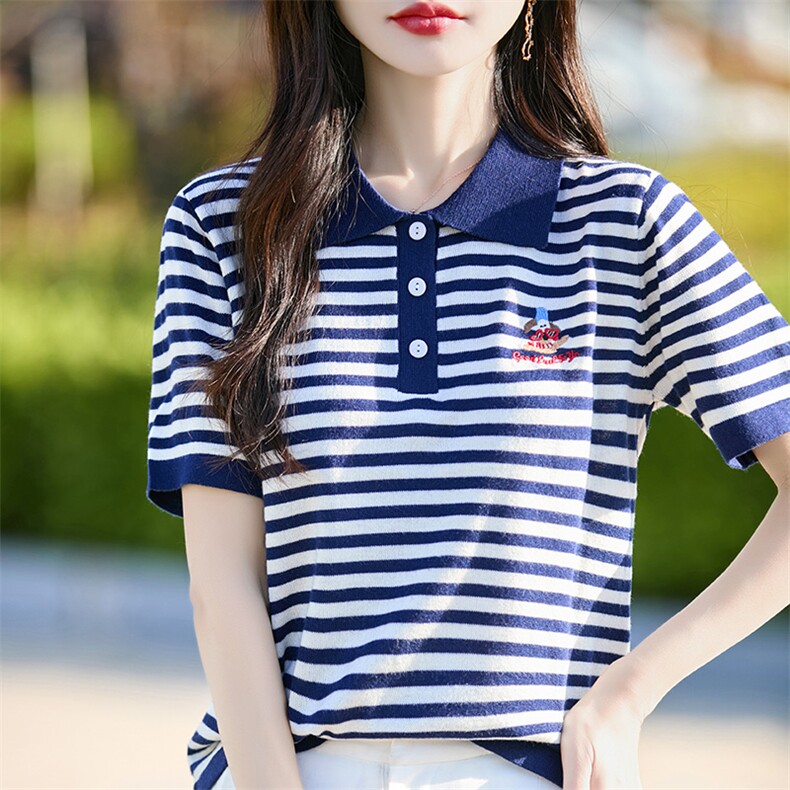 夏季2025新款女士时尚气质减龄polo衫上衣,女装T恤,佰米娇羊绒