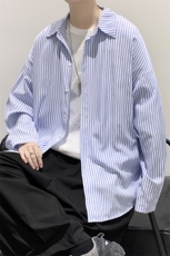 现货秋款男装条纹宽松潮流休闲长袖衬衫上衣D201-DM85-P45，男装衬衫，电商D321-1