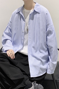 现货秋款男装条纹宽松潮流休闲长袖衬衫上衣D201-DM85-P45图片