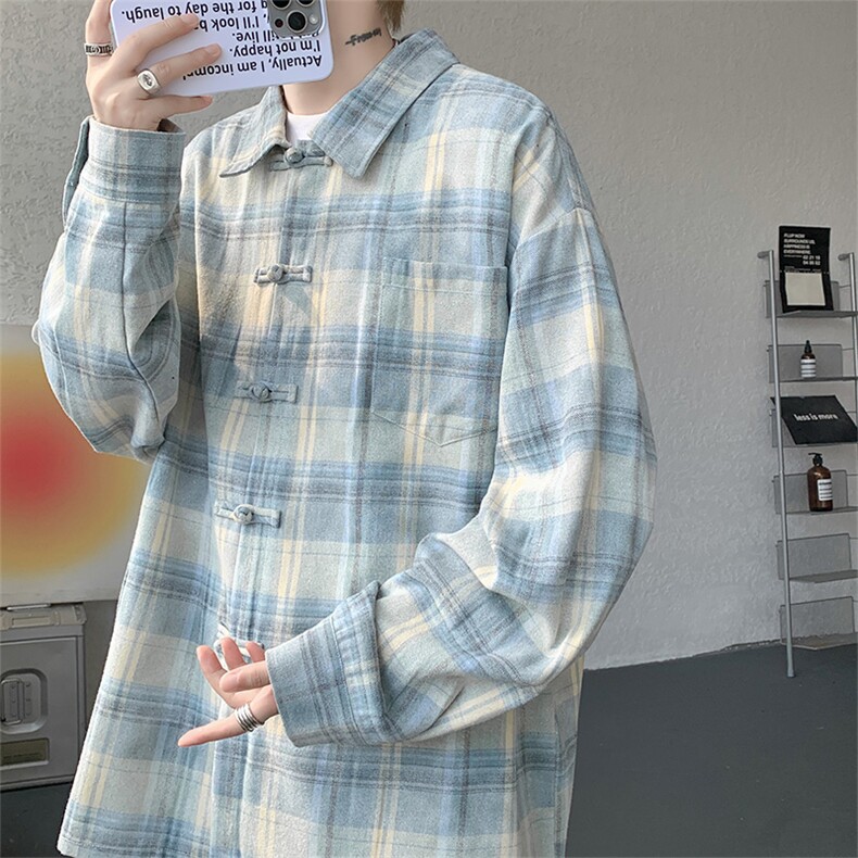 CS1157-特批45控88风盘扣衬衣设计感宽松潮上衣外套大码衬衫,男装衬衫,电商A059
