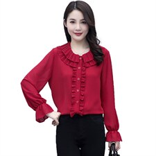 2021春季新款简约优雅气质娃娃领舒适气质小衫，女装蕾丝衫/雪纺衫，婷思杰（原婷想服饰）