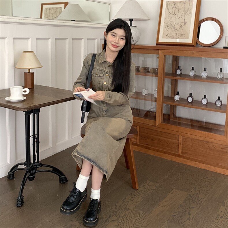 赫本风复古牛仔连衣裙春季韩版收腰显瘦今年流行衬衫裙NZ037-100,男装衬衫,星座911-3