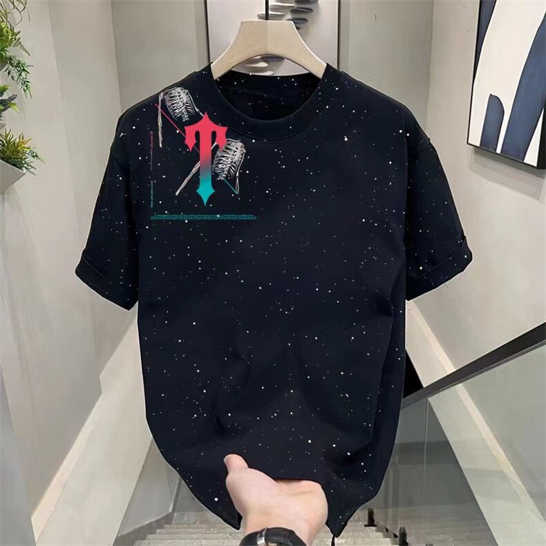 1506-1/T291/P33.9满天星重磅美式复古纯棉短袖T恤男轻奢仿刺绣图片