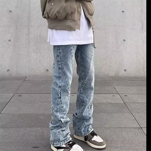 春款男女牛仔裤直筒拼接宽松直角长裤nk5180 P45图片