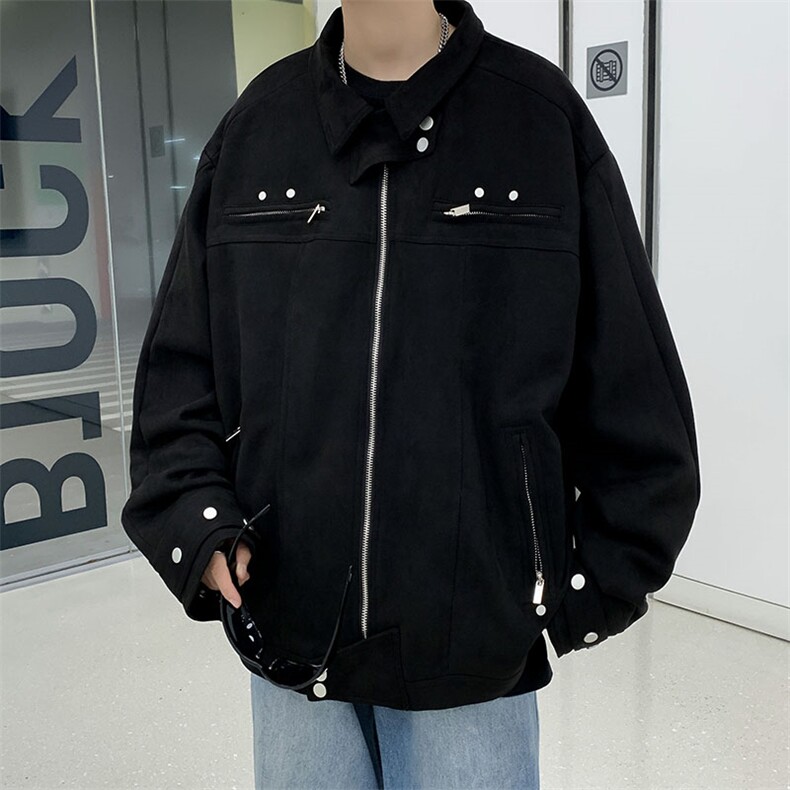 高品质秋款男夹克麝皮绒工装拉链织带加厚休闲外套JK8221P85,男装夹克,星座1013-1