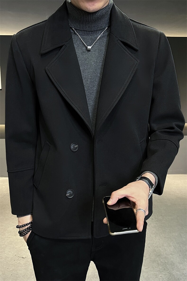 2023春季翻领毛呢风衣男士短款修身衣潮流休闲呢子外套,男装风衣,电商B248