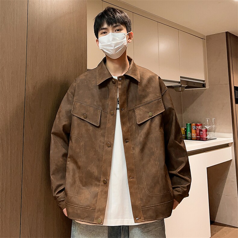 秋季男士休闲皮夹克潮机车皮衣外套青年翻领A266-PY009-P100控168图片