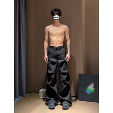 春款小众压褶宽松休闲西装裤男暗黑直筒阔腿显瘦拖地裤LWK900-P48，男装西服套装，星座1008