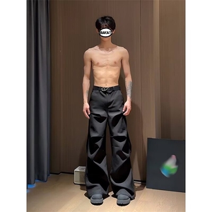 春款小众压褶宽松休闲西装裤男暗黑直筒阔腿显瘦拖地裤LWK900-P48图片