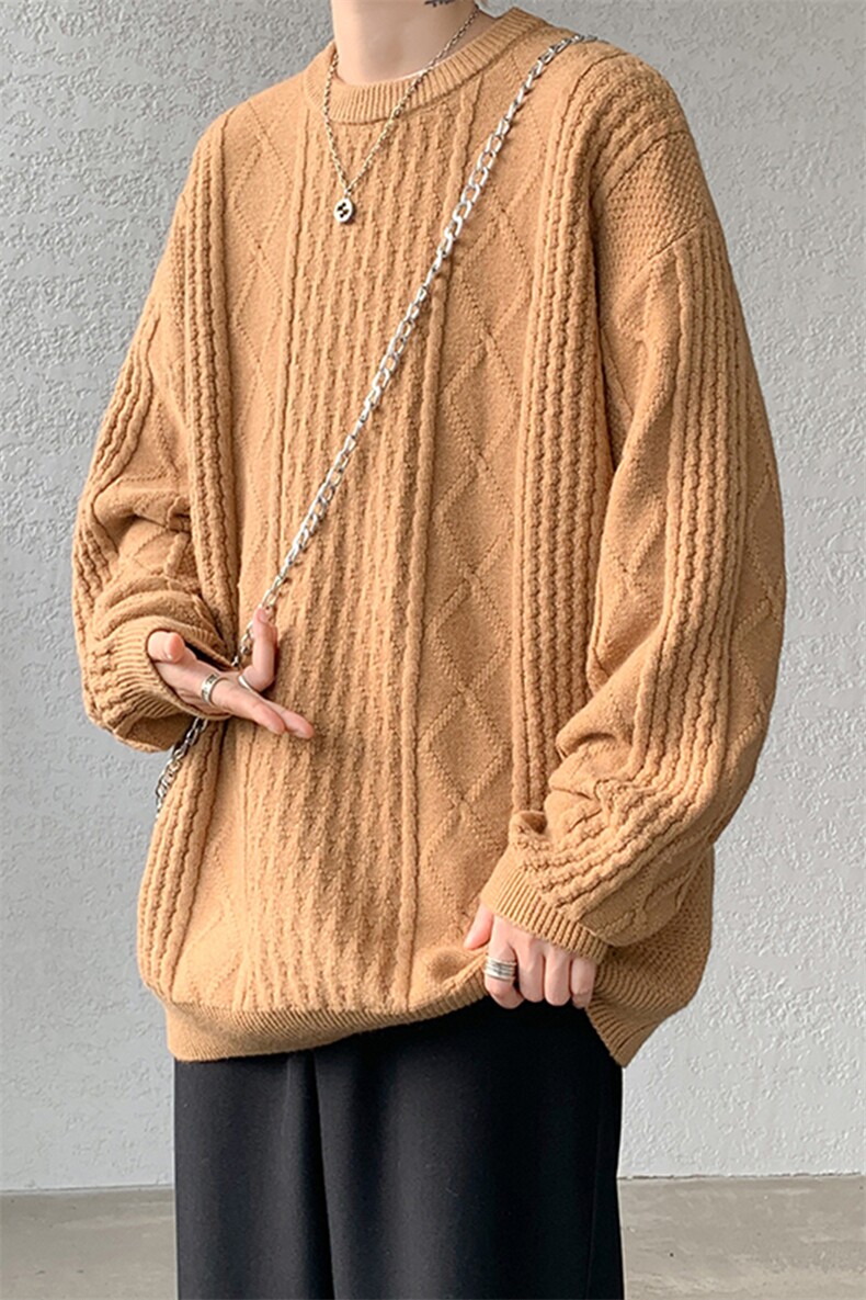 8XL-M圆领毛衣男秋冬季宽松慵懒套头麻花针织衫毛线衣MY19005P68,男装针织衫/毛衣,电商B312
