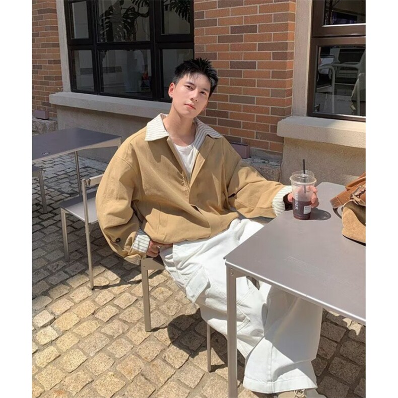 工装外套男新翻领拼接假两件夹克时尚休闲痞帅上衣513AJK2688P65,男装夹克,星座513A