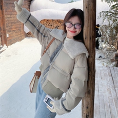 现货！2C056-6857-P295控438（灰绿色羊羔毛拼接90绒短款羽绒服），女装羽绒服，2C056