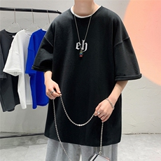 200g高克重夏季新款短袖T恤字母印花简约五分袖T6002P25控38，男装T恤，电商A268A